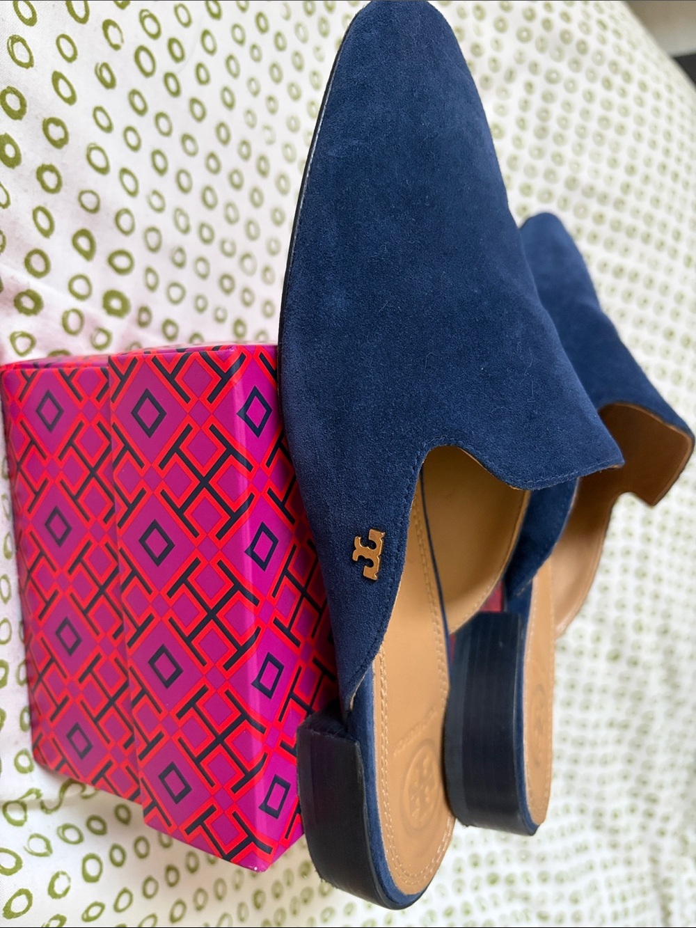 Tory Burch Carlotta Navy Suede Mule Slides - Picture 5 of 10